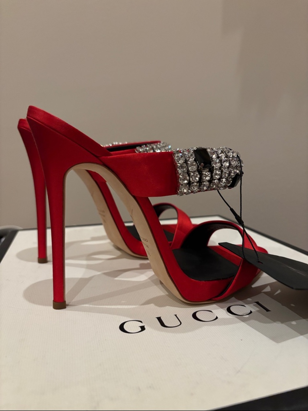 Giuseppe Zanotti Flame Red Satin high heel sandal mule with crystals sz.8 - Picture 13 of 17
